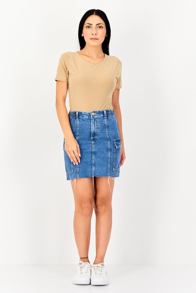 Bershka Women Washed Denim Mini Skirt, Blue - Image 3