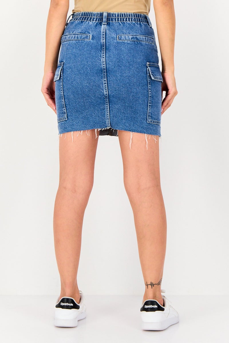 Bershka Women Washed Denim Mini Skirt, Blue - Image 4