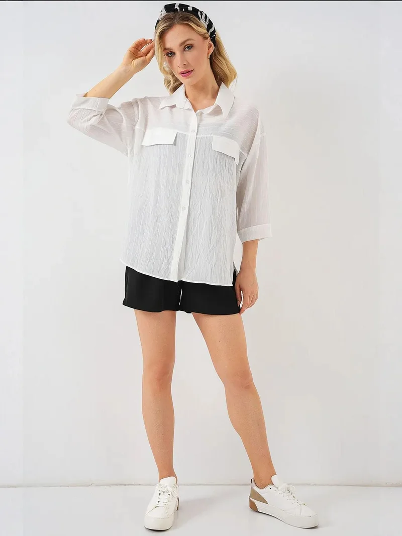 بيغ دارت قميص كريب مزخرف بجيوب