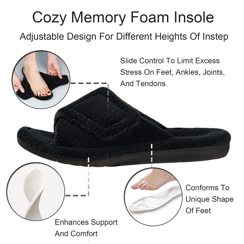 GRITHEIM Women's Orthotic Arch Support Slippers Fuzzy Adjustable Orthopedic Slippers for Plantar Fasciitis Furry Slide Slippers for Ladies black 6 - Image 4