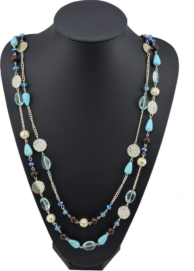 Bocar قلائد طويلة للنساء عصرية، قلائد كريستالية مزخرفة بطبقات بأسلوب بوهيمي للنساء، مجوهرات قلائد تعبر عن الموضة - Image 4