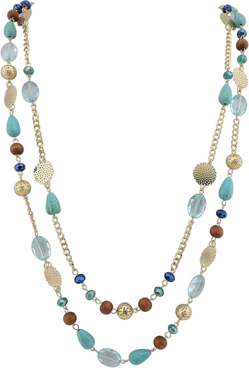 Bocar قلائد طويلة للنساء عصرية، قلائد كريستالية مزخرفة بطبقات بأسلوب بوهيمي للنساء، مجوهرات قلائد تعبر عن الموضة - Image 1