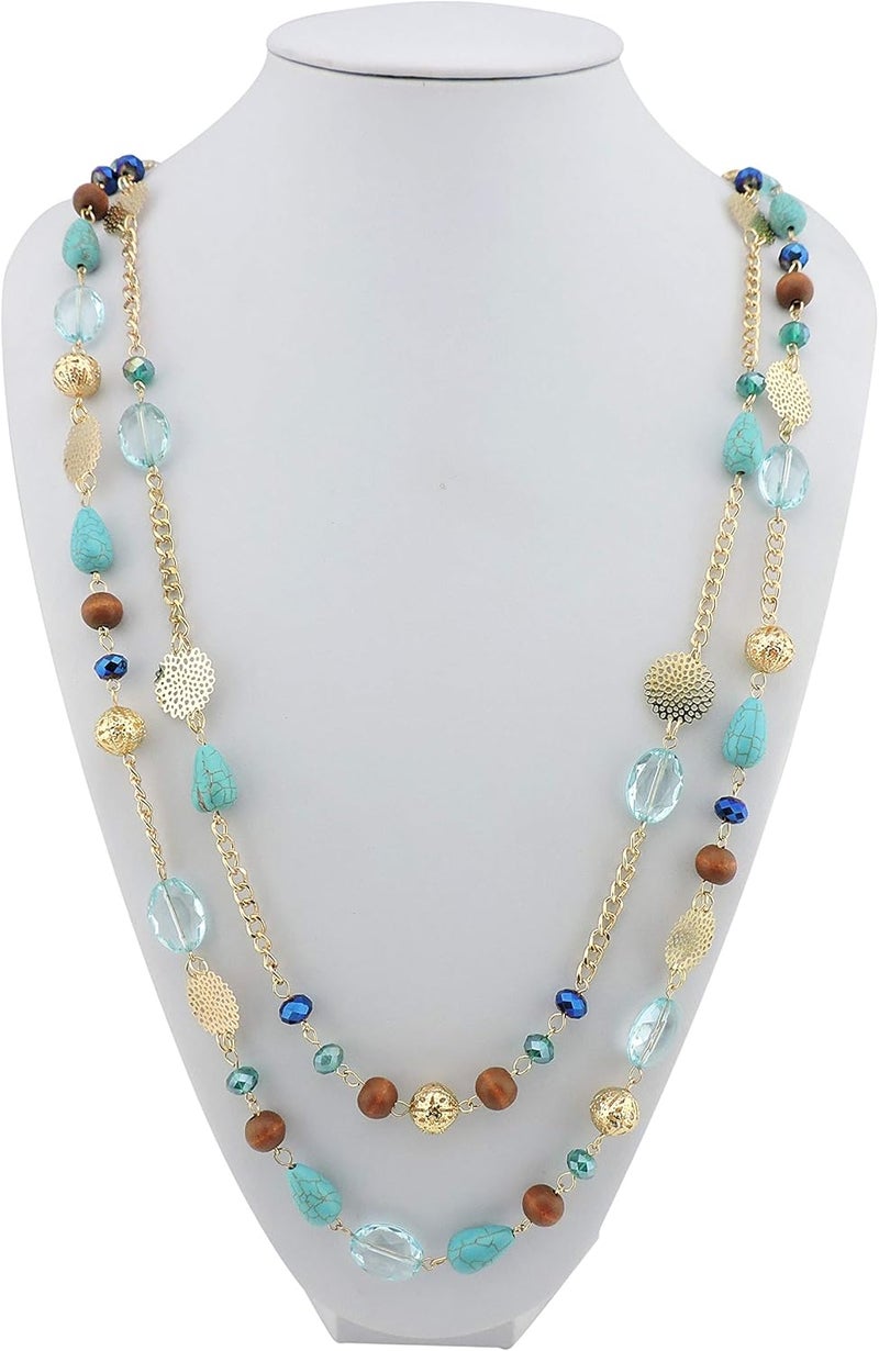 Bocar قلائد طويلة للنساء عصرية، قلائد كريستالية مزخرفة بطبقات بأسلوب بوهيمي للنساء، مجوهرات قلائد تعبر عن الموضة - Image 3