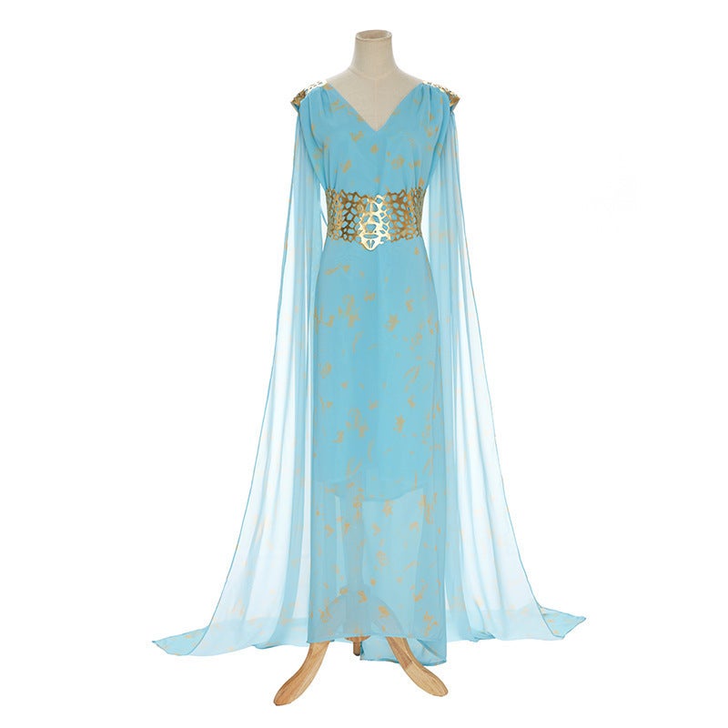 New Game Of Thrones Cosplay Costume Fire And Ice Song Dragon Mother Danyse Targaryen Party Dress Special Purpose Clothing Sky blue 