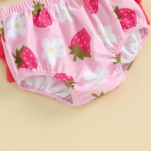 Yccutest Toddler Girl Swimsuits Infant Baby Girl Bathing Suit Bikini Sets Swimwear 3 Piece Summer Beach Outfit Top Shorts Hat (G-Pink Strawberry,6-12 Months) - Image 5