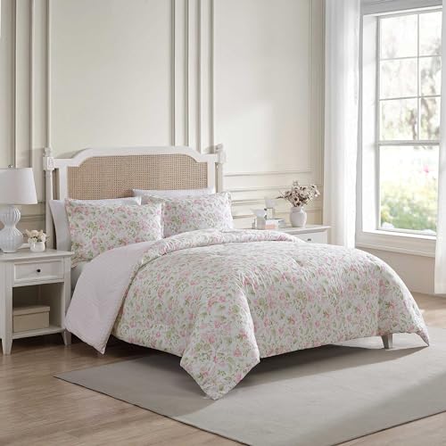 Laura Ashley  King Comforter Set Luxuriously Soft Bedding with Matching Shams Floral Home Decor Morning Gloria Pink King