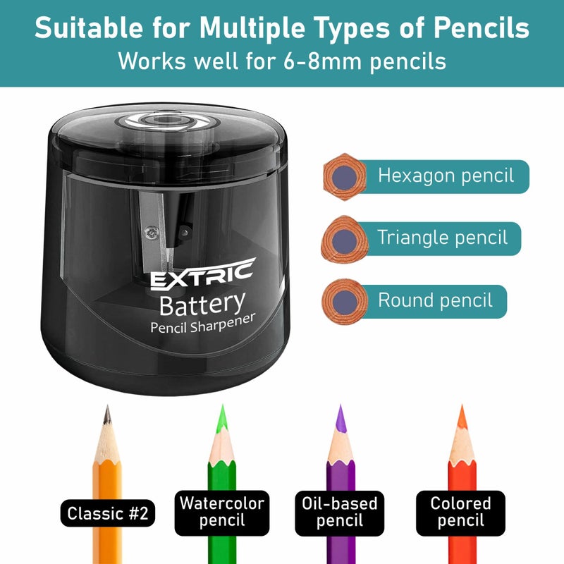 EXTRIC Battery Powered Electric Pencil Sharpener for #2 and Colored Pencils, Portable Sharpener for 6-8mm Pencils, Small Electronic Pencil Sharpeners for Home, School, Classroom, and Office Use - Image 2