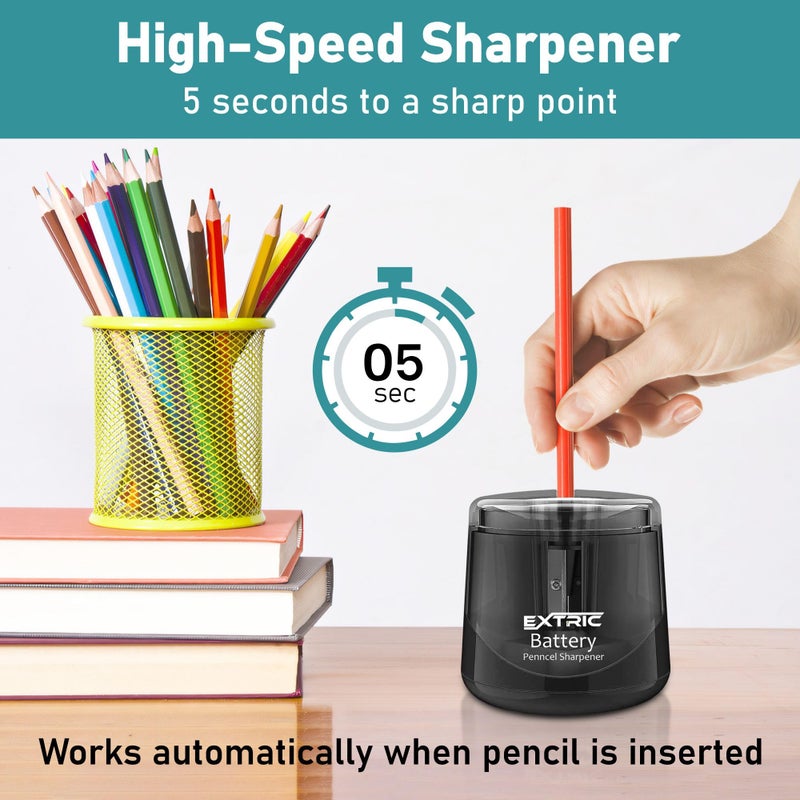 EXTRIC Battery Powered Electric Pencil Sharpener for #2 and Colored Pencils, Portable Sharpener for 6-8mm Pencils, Small Electronic Pencil Sharpeners for Home, School, Classroom, and Office Use - Image 3