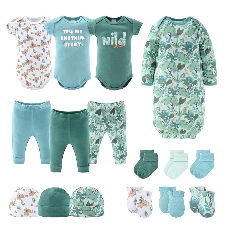 The Peanut Shell The Peanutshell Baby Layette Gift Set for Boys or Girls 16 Piece New Born Unisex Gift Set Baby Clothes Newborn Essentials Must Haves Newborn Clothes 03 Months Wild Jungle 