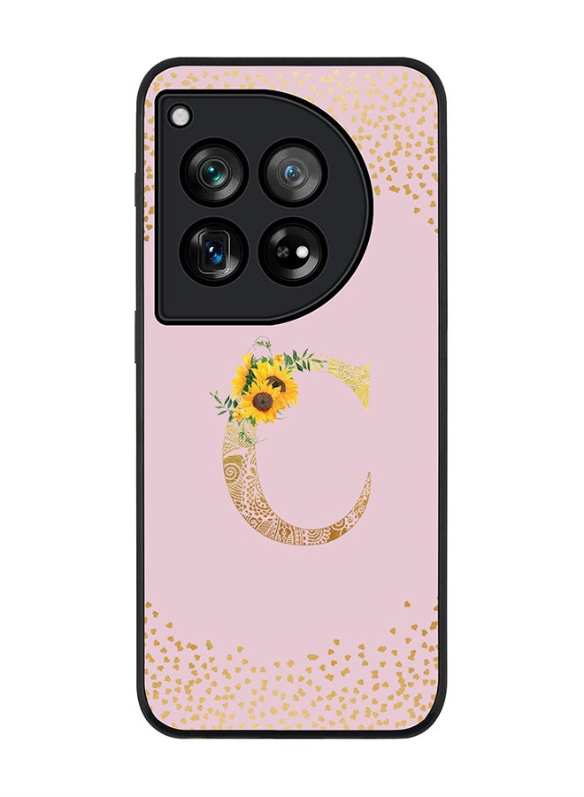 Stylizedd Rugged Black Edge Case for OnePlus 12, Slim fit Case Cover - Custom Monogram Initial Letter Mandala Floral Pattern Alphabet - C (Pink ) - Image 1