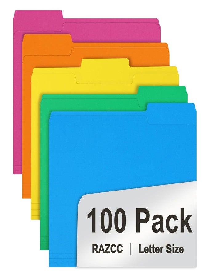 RAZCC File Folder, RAZCC 100 Pack 1/3 Cut Tab Colored File Folders, File Folder Letter Size for Office Classroom Use, Assorted 5 Colors Folders with Tabs - Image 1