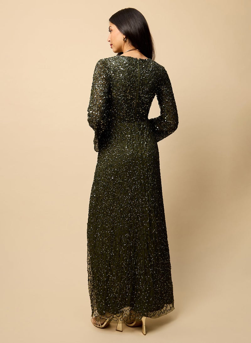 Little Mistress Embellished Side Slit Flared Sleeve Maxi Dress - Image 3