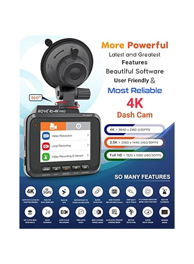 Arabest R2-4K PRO Dashcam with Built-in GPS, 5G WiFi, and 2.4 IPS Screen for Cars. 2160P UHD 30fps, Night Vision, WDR, 150° Wide Angle, 24-Hr Parking Mode. Supports up to 512GB.  - Image 2