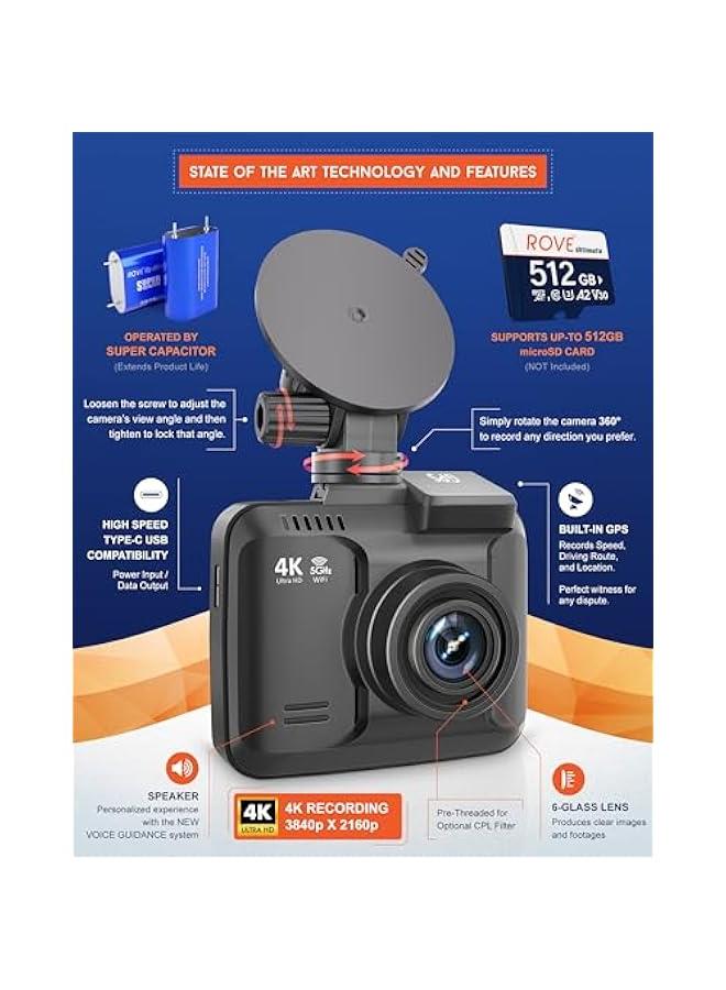 Arabest R2-4K PRO Dashcam with Built-in GPS, 5G WiFi, and 2.4 IPS Screen for Cars. 2160P UHD 30fps, Night Vision, WDR, 150° Wide Angle, 24-Hr Parking Mode. Supports up to 512GB.  - Image 3