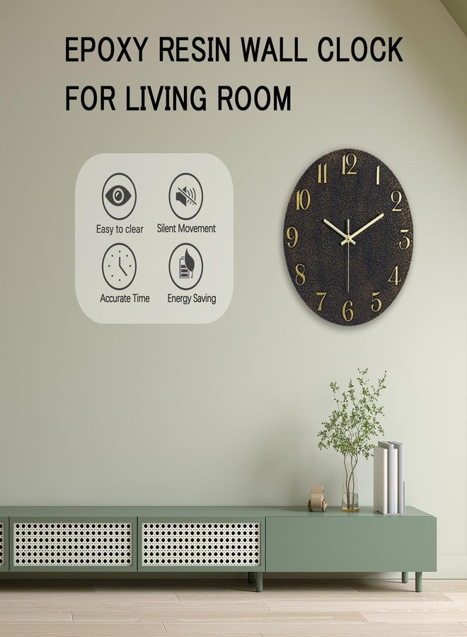 JoFomp 12 Inch Epoxy Resin Clock, Silent Modern Wall Clock for Bedroom, Living Room Decor, Gold Black for Bathroom, Kitchen Decorative - Image 2