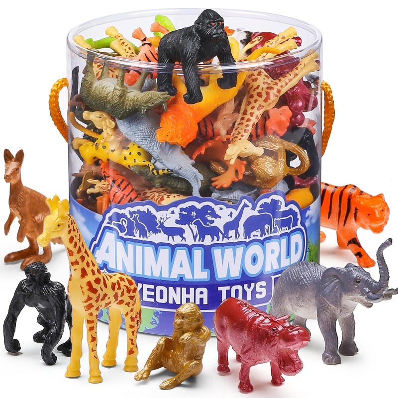 Yeonhatoys Yeonha Toys 60 Piece Mini Zoo Animal Toy with Gift Box Realistic Small Plastic Animal Figure Sensory Bins Jungle Party Favors Cupcake Topper School Education Birthday Gifts for Kids Toddlers - Image 3