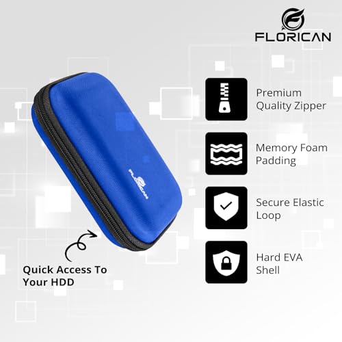 Florican External Hard Drive Case Shell 2.5-Inch Hard Drive Portable Storage Organizer Bag for Earphone USB Cable Mobile Charger Hard Disk-Double Padded Wd Seagate Sony Dell Toshiba,Blue - Image 3
