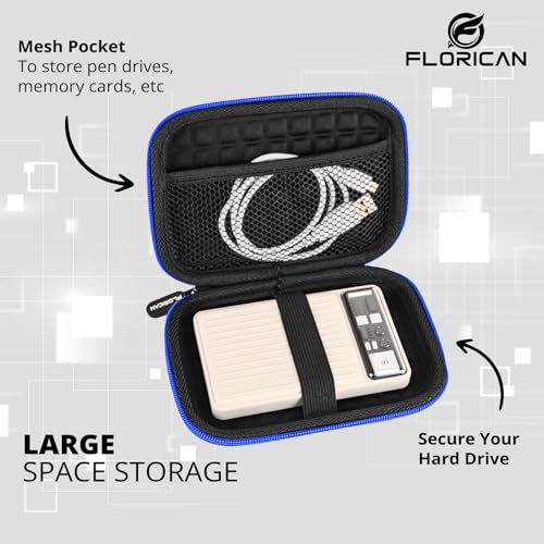 Florican External Hard Drive Case Shell 2.5-Inch Hard Drive Portable Storage Organizer Bag for Earphone USB Cable Mobile Charger Hard Disk-Double Padded Wd Seagate Sony Dell Toshiba,Blue - Image 4