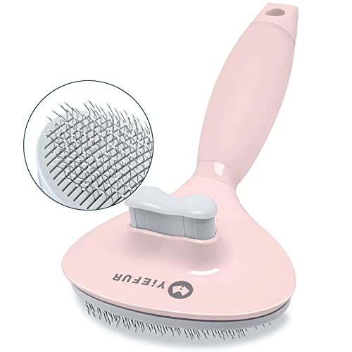 YiEFUR Cat Hair Brush, Soft Silicone Self Cleaning Brush for Short and Long Haired Cats, Pink Pet Grooming Comb, Cat Shedding Brushes - Image 1