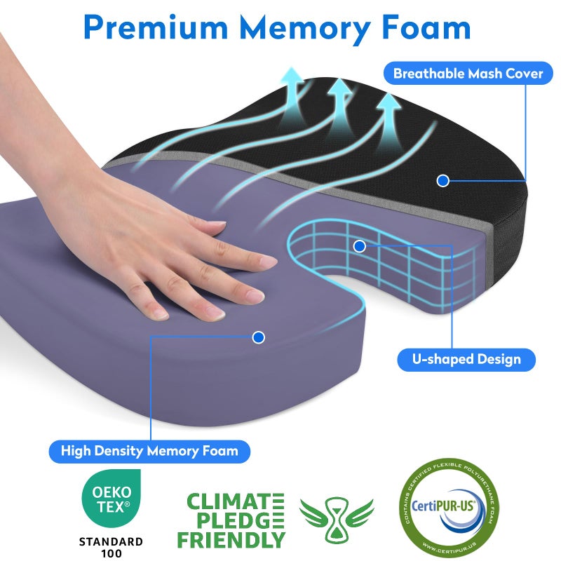 CushZone XXLSeat Cushion Office Car Seat Cushion, Memory Foam Cushion for Office Chair, Car Seat, Airplane, Bleacher Non-Slip Chair Pad, Butt Pillow for Desk, Wheelchair, Car (Black) - Image 2