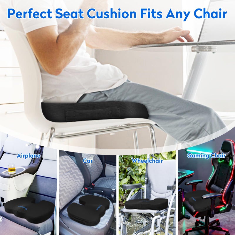 CushZone XXLSeat Cushion Office Car Seat Cushion, Memory Foam Cushion for Office Chair, Car Seat, Airplane, Bleacher Non-Slip Chair Pad, Butt Pillow for Desk, Wheelchair, Car (Black) - Image 5