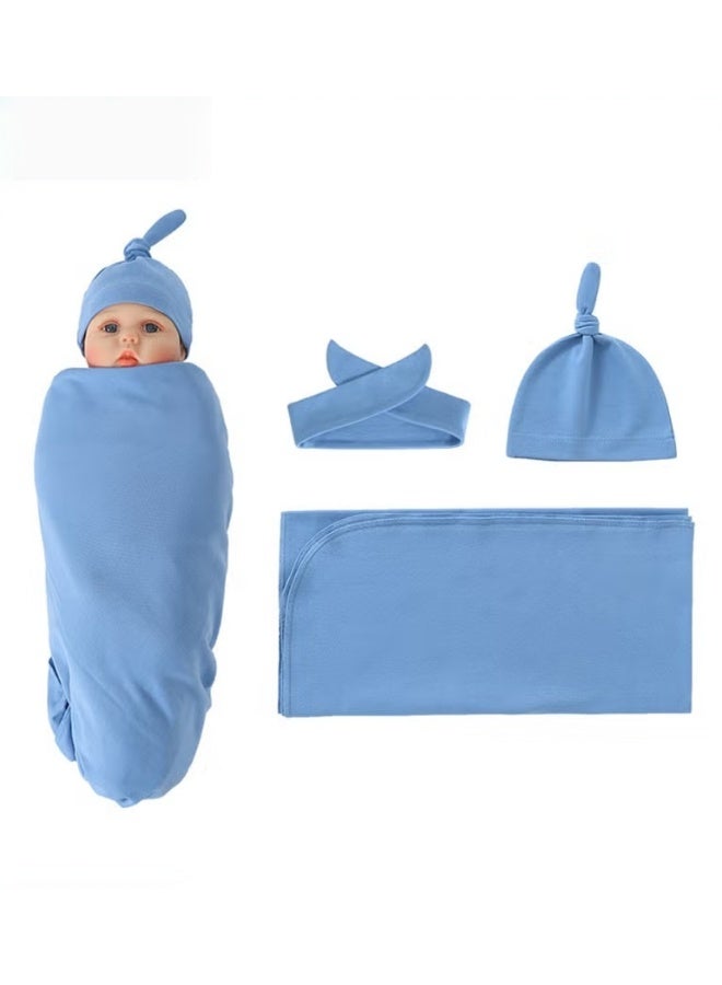 HOOKOR 3 PCS Baby Swaddle Blanket, Newborn Swaddling Wrap + Headband + Hat Set Infant Receiving Blankets Sleepsack for Boys and Girls 100% Breathable Cotton - Image 1