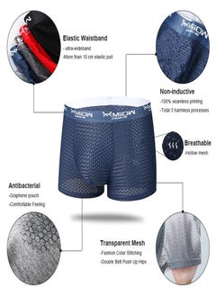MIIOW 3Pcs  Mesh Men Boxer Underwear Graphene Antibacterial Male Panties Ice Silk Underpants Breathable  Boxershort  - Image 2
