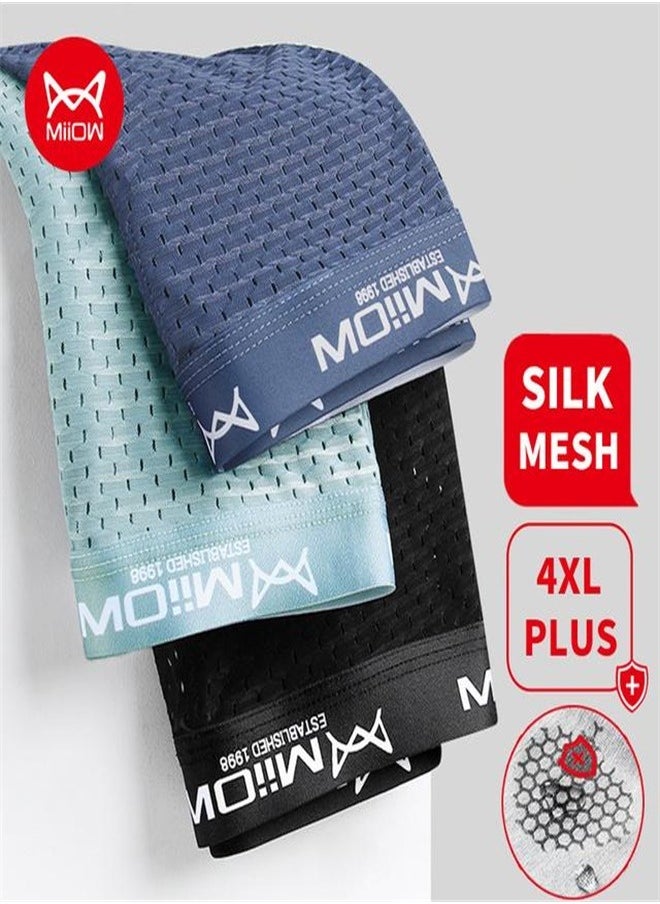 MIIOW 3Pcs  Mesh Men Boxer Underwear Graphene Antibacterial Male Panties Ice Silk Underpants Breathable  Boxershort  - Image 1
