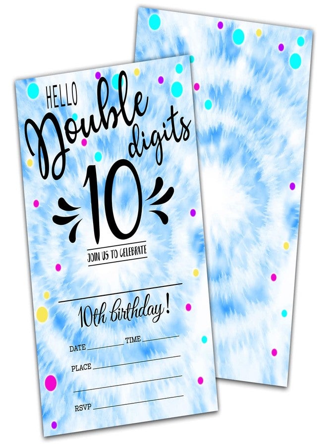 NYCTUG Double Digits 10Th Fill-In Birthday Invitation(4" X 6"), Tie Dye Birthday Double-Sided Party Invites- 20 Invitations With Envelopes-Party Supplies-A15 - Image 2