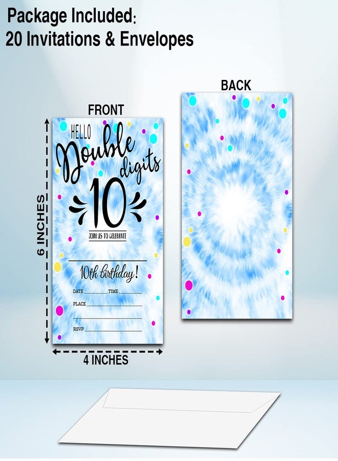 NYCTUG Double Digits 10Th Fill-In Birthday Invitation(4" X 6"), Tie Dye Birthday Double-Sided Party Invites- 20 Invitations With Envelopes-Party Supplies-A15 - Image 4