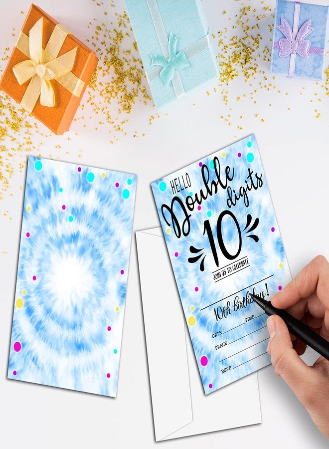 NYCTUG Double Digits 10Th Fill-In Birthday Invitation(4" X 6"), Tie Dye Birthday Double-Sided Party Invites- 20 Invitations With Envelopes-Party Supplies-A15 - Image 3
