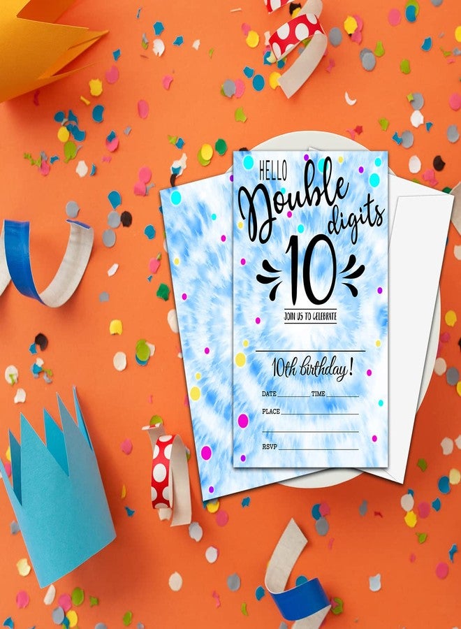 NYCTUG Double Digits 10Th Fill-In Birthday Invitation(4" X 6"), Tie Dye Birthday Double-Sided Party Invites- 20 Invitations With Envelopes-Party Supplies-A15 - Image 5
