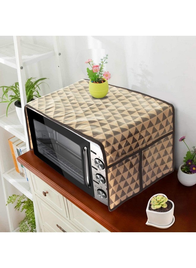 PrettyKrafts PrettyKrafts Microwave Oven Top Dustproof Cover, Protector, Decorative Kitchen Appliance Cover with Side 4 Utility Pockets, Free Size 13 x 40 inches, Trio Beige  - Image 1