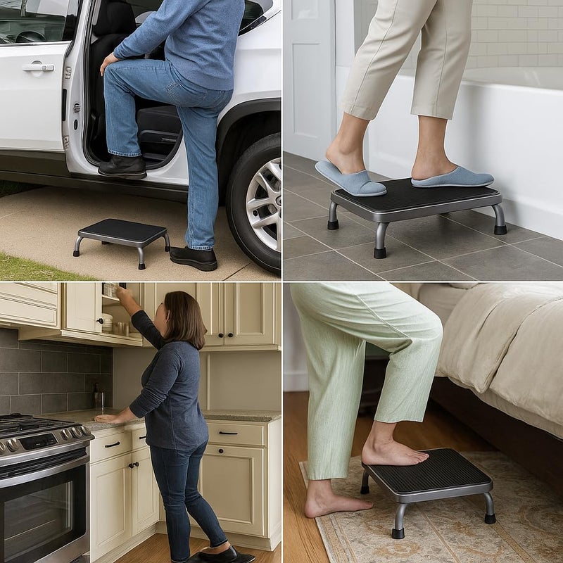 Aeranto Heavy-Duty One Step Stool with Carry Handle â€“ 4.1" Low Foot Stool, Non-Slip Rubber Platform, 500lb Capacity â€“ Portable Safety Step Stools for Adults, Seniors, Bathroom, Bed, SUV, 17"x13" - Image 2