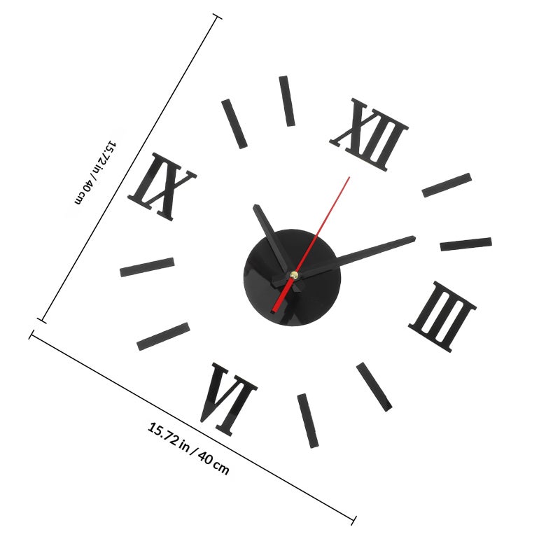 Frameless DIY Wall Clock Roman Numbers Adhesive Modern Art Wall Clock Silent 3D Sticker Home Decorations for Living Room Bedroom - Black ( -034) - Image 2