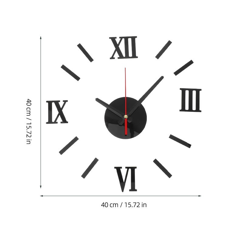 Frameless DIY Wall Clock Roman Numbers Adhesive Modern Art Wall Clock Silent 3D Sticker Home Decorations for Living Room Bedroom - Black ( -034) - Image 3
