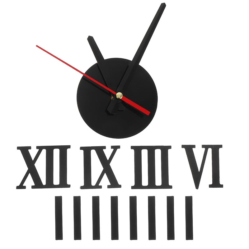 Frameless DIY Wall Clock Roman Numbers Adhesive Modern Art Wall Clock Silent 3D Sticker Home Decorations for Living Room Bedroom - Black ( -034) - Image 5