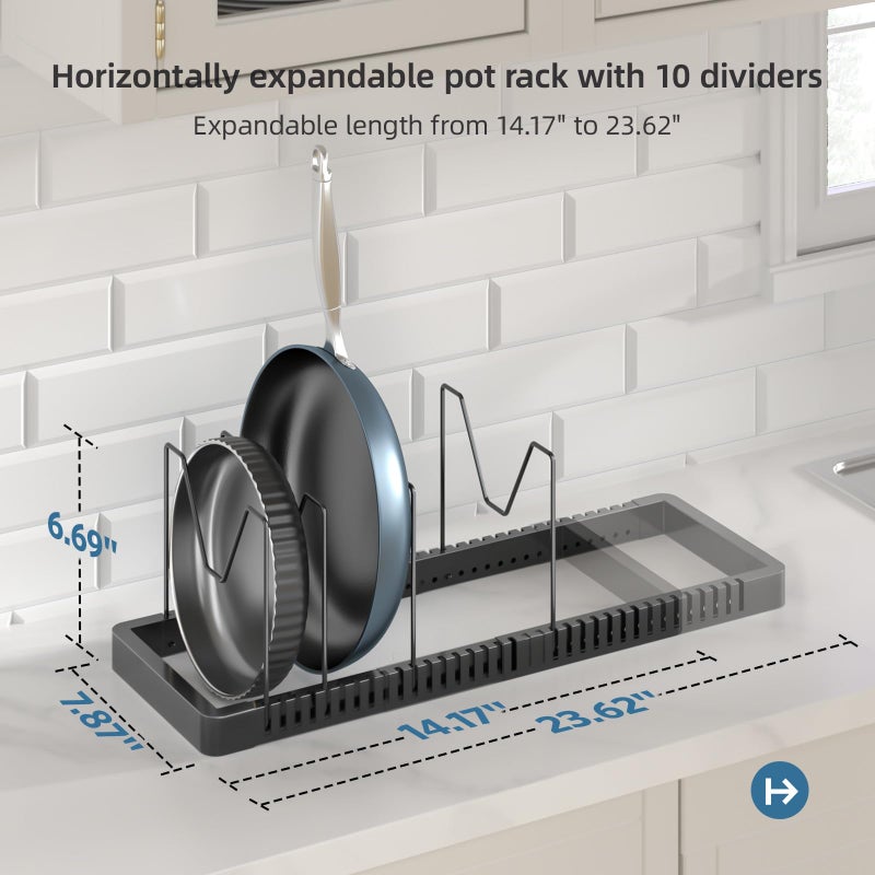 PanPanPal Pots and Pans Organizer under Cabinet, Expandable Pot Lid Organizer Holder with 10 Adjustable Compartment, Pan Organizers inside Cabinet for Lids, Bakeware, Kitchen Storage Pot Rack, Black - Image 2