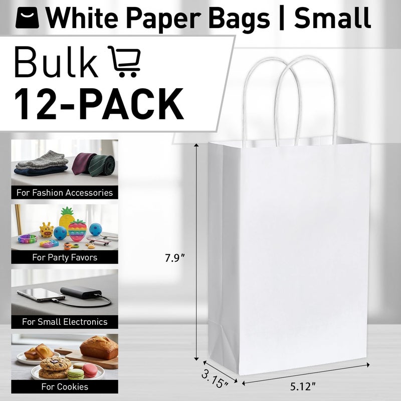 Suncolor 12-Pack Small White Gift Bags With Handles - 8 "" Paper Goodie Bags For Party Favors  Weddings  Baby Showers  Birthdays & Retail Packaging - Image 3