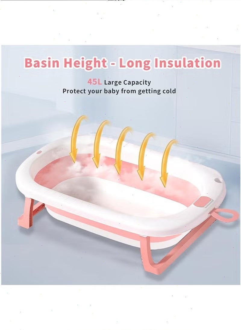يواوليتي حوض استحمام للأطفال، حوض استحمام قابل للطي مع وسادة استحمام ناعمة للأطفال حديثي الولادة، فتحة تصريف وأرجل دعم مانعة للانزلاق (وردي) - Image 3