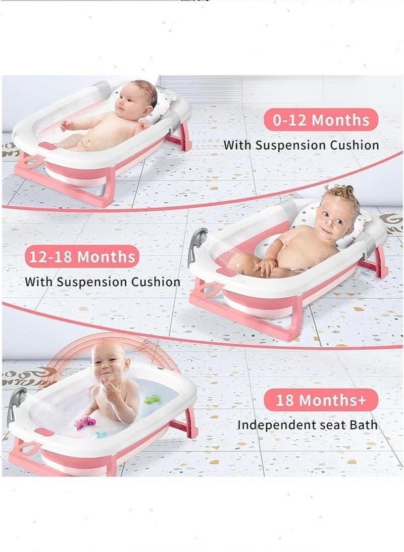 يواوليتي حوض استحمام للأطفال، حوض استحمام قابل للطي مع وسادة استحمام ناعمة للأطفال حديثي الولادة، فتحة تصريف وأرجل دعم مانعة للانزلاق (وردي) - Image 3