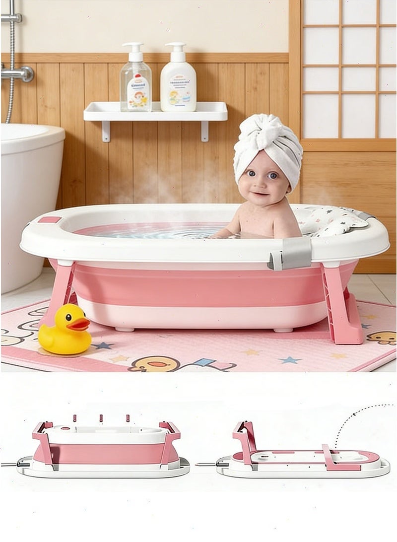 يواوليتي حوض استحمام للأطفال، حوض استحمام قابل للطي مع وسادة استحمام ناعمة للأطفال حديثي الولادة، فتحة تصريف وأرجل دعم مانعة للانزلاق (وردي) - Image 1