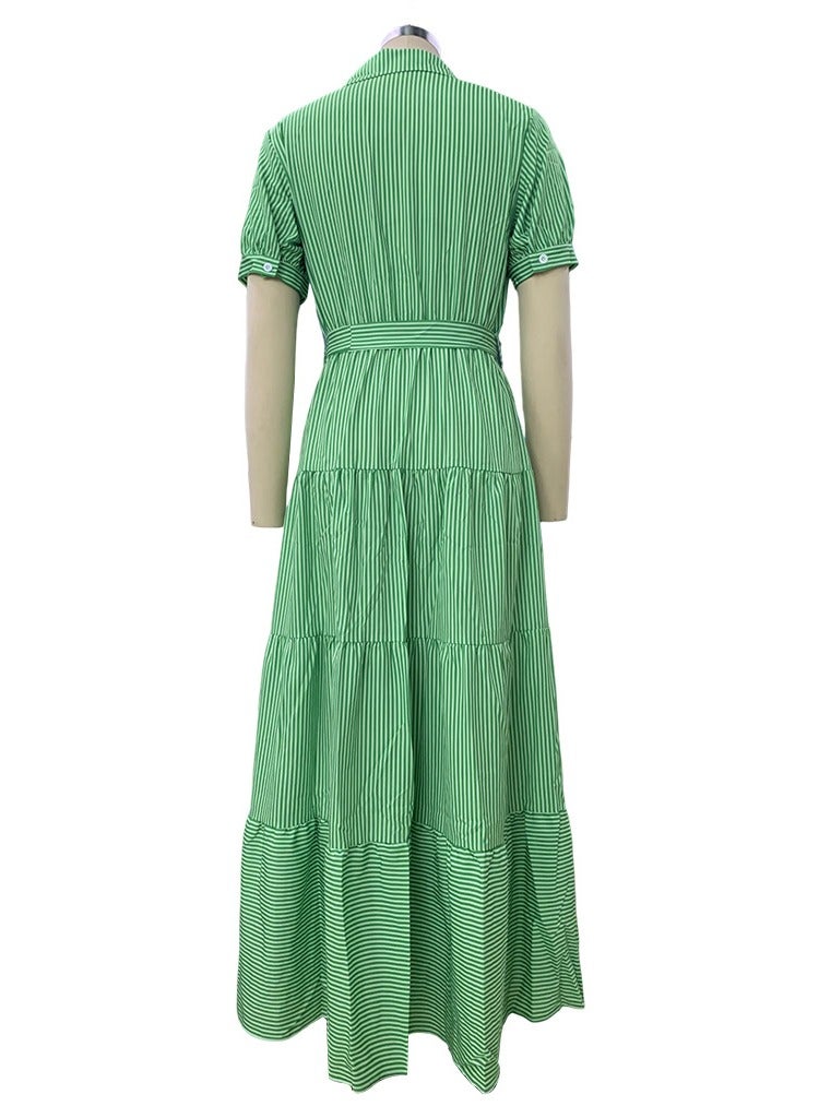 Shougu New Fashionable Striped Short Sleeved Loose Mid Length Dress  - Image 2