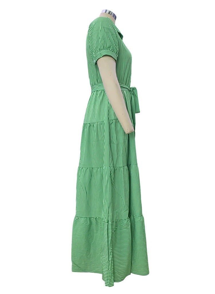 Shougu New Fashionable Striped Short Sleeved Loose Mid Length Dress  - Image 3