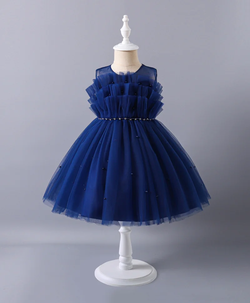 مارك وميا فستان تول بدون أكمام مزين بفيونكة وتفاصيل ترتر - أزرق داكن