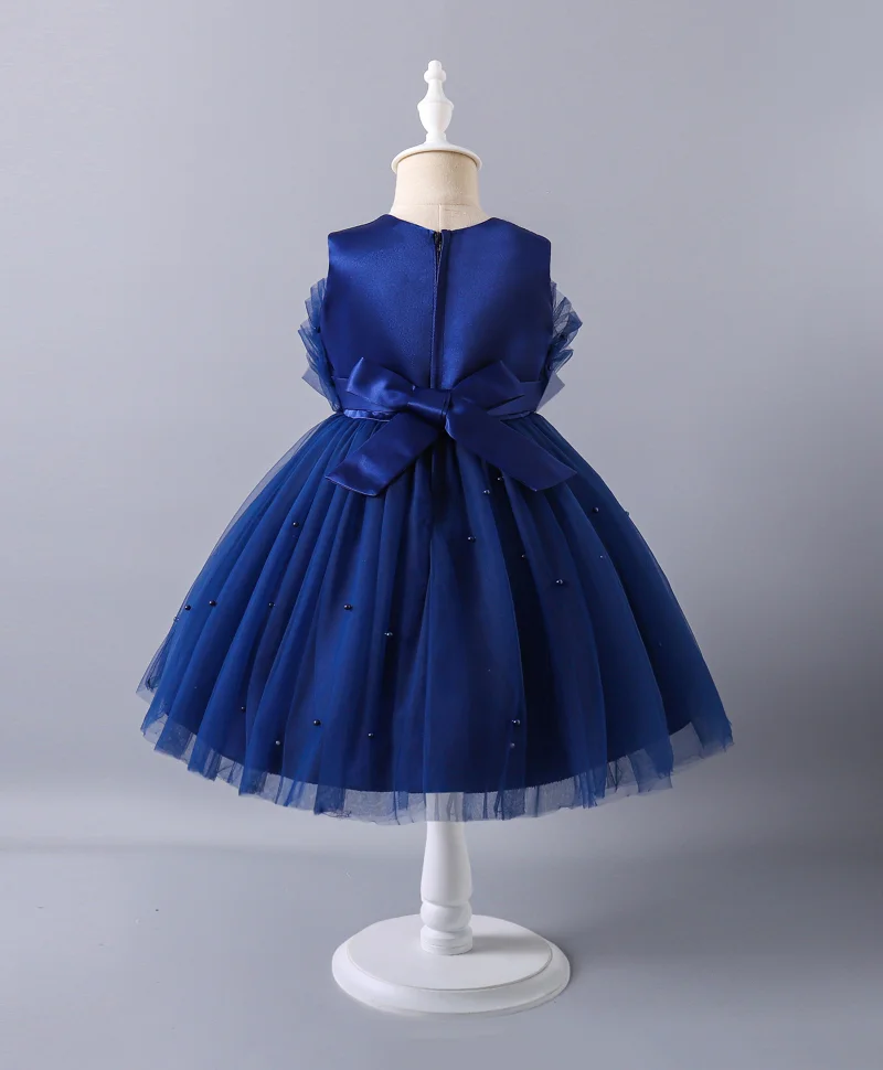 مارك وميا فستان تول بدون أكمام مزين بفيونكة وتفاصيل ترتر - أزرق داكن