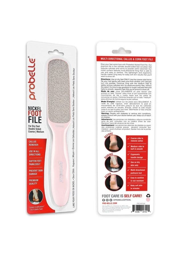 Probelle - Double Sided Multidirectional Nickel Foot File Callus Remover - Immediately Reduces calluses and Corns to Powder for Instant Results, Safe Tool (Pink) - Image 1