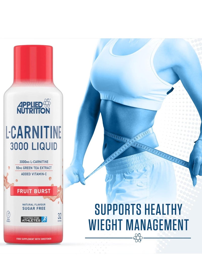 Applied Nutrition L‑Carnitine 3000 Liquid – Fruit Burst 480 ml | High‑Strength Fat Metabolizer, Vegan & Halal, with Green Tea + Vitamin C - Image 2