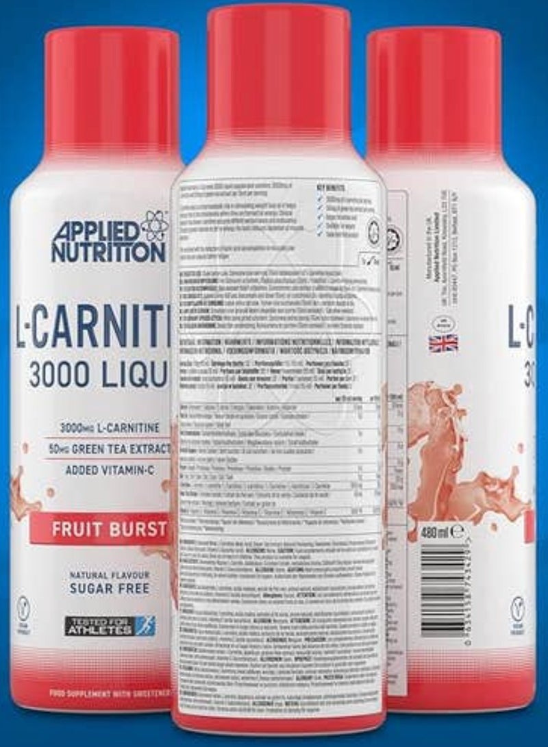 Applied Nutrition L‑Carnitine 3000 Liquid – Fruit Burst 480 ml | High‑Strength Fat Metabolizer, Vegan & Halal, with Green Tea + Vitamin C - Image 4