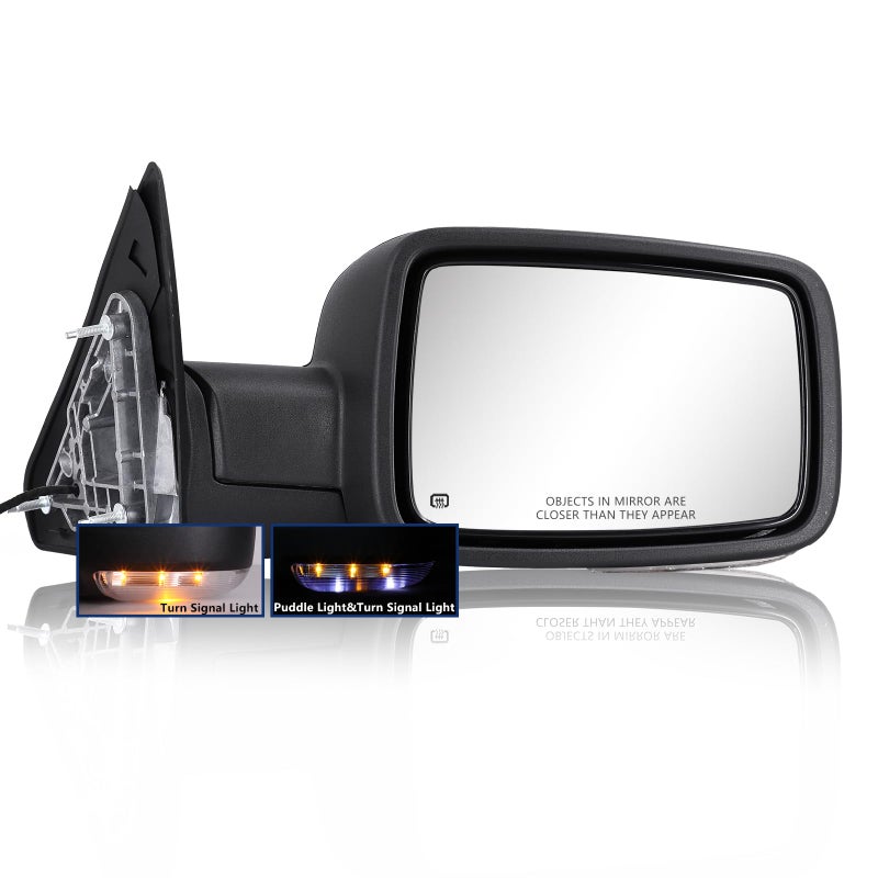 Side Mirror for Dodge Ram Compatible with Towing Mirror 20092018 Dodge Ram 1500 2500 3500 4500 5500 with Power Heated Turn Signal Manual Folding Power Adjustment Only Right Side